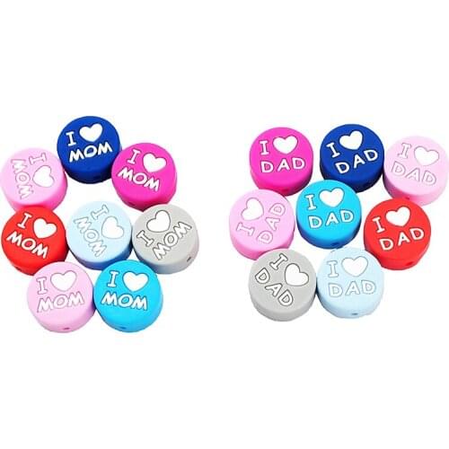 Chenkai 50PCS Baby Silicone Letter Teether Bead I LOVE DAD Teething BPA Free Infant Chewable Round Pendant Necklace Accessory