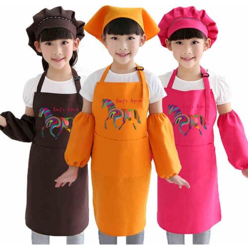 Kids Art Painting Clothes Children Rainbow Cartoon Apron Sleeves Handmade Apron printing logo Pinafore