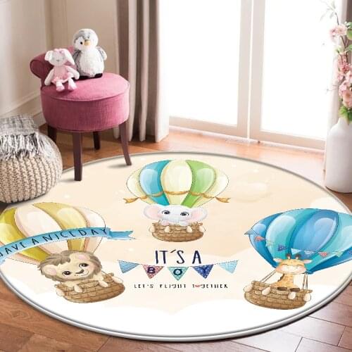 2021 Hot Air Balloon Animal Pattern Children Comfortable Round Carpet Non-Slip Children Flannel Carpet Baby Carpet Baby Play Mat