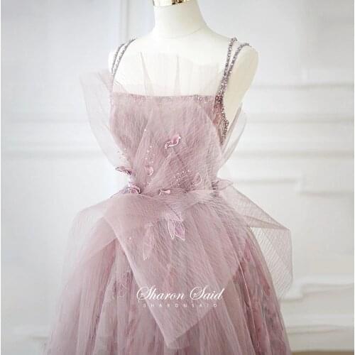 Purple Pink Floral Tulle Long Evening Dress A-line Sexy Spaghetti Straps Backless Prom Dresses 2021 Sweet Graduation Party Gowns