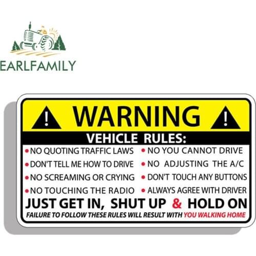 EARLFAMILY 13cm x 7.3cm Vehicle Safety Warning Rules Sticker Decal Window Graphic Bumper JDM Waterproof Car Stickers