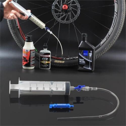 Bicycle Tubeless Tire Liquid Injection Tool Bike Tire Tubeless Sealant Injector 60ml Syringe Rubber Hose Kit For MTB Bicycle