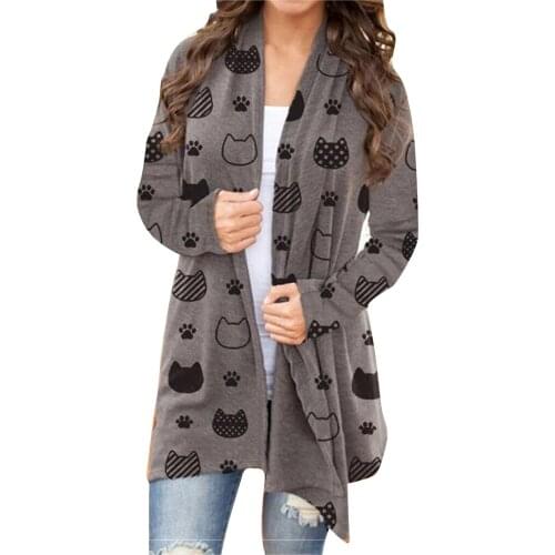 Women Halloween Cardigan Fashionable Pumpkin Animal Cat Printing Jacket Long Sleeve Coat Female Autumn Winter Plus Size Clothes