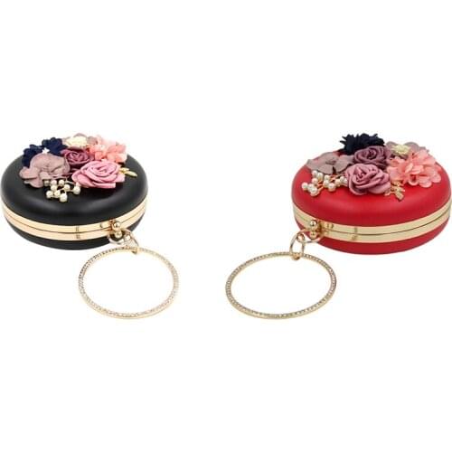 Flower Clutch Bags Round Shape Wedding Party Evening Handbag