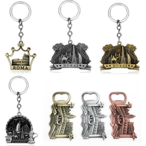 Dubai Roma Italia Metal Keychain Key Holder Tourist Travel Souvenir Key Chains Metal Pendant Keyring Trinket Women Men Souvenirs