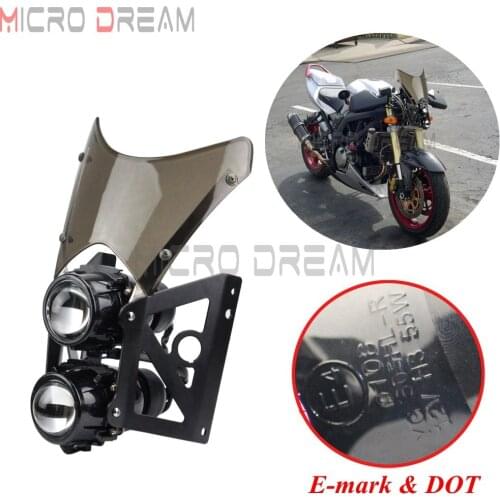 Motorcycle Wind Screen Twin Headlight Black Bracket Universal Dirt Bike Naked Motorbike Projector Emark E4 Dual Sport Headlight