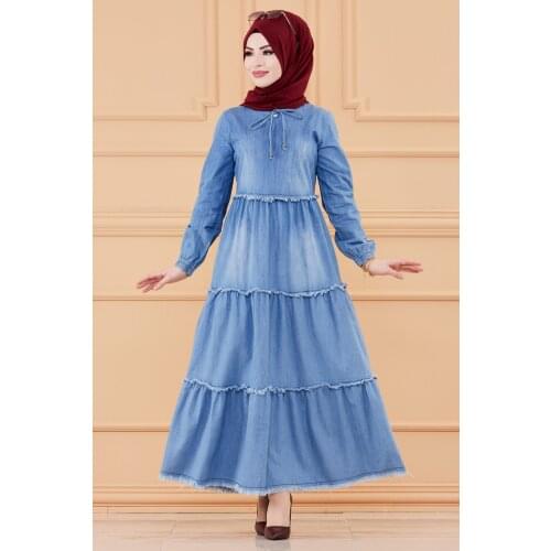 TUGBA Muslim Dress Blue Long sleeve muslim dress code 2021 turkish gown hijab summer