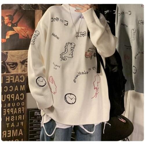 Mens Fashion New Clothes 2021 Autumn Winter Men Pullover Casual Sweaters Male Knitted Korean Sweater Carton Print