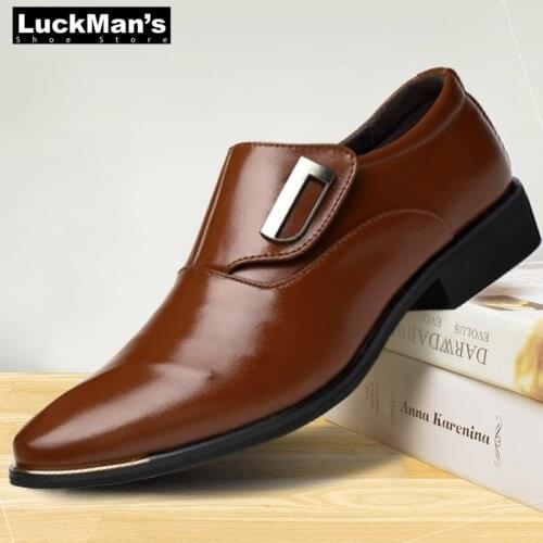 Oxford Shoes for Men Dress Shoes Men Formal Shoes Pointed Toe Business Wedding Shoes Spring/Autumn Slip-On Brown Italian Shoes