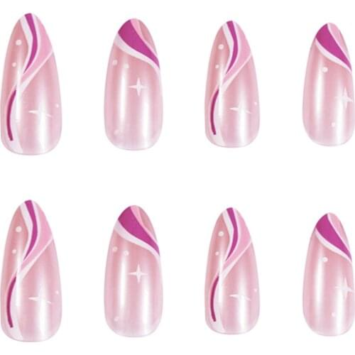 24pcs Pointed Waves Wear Long Paragraph Fashion Manicure Patch False Nails Save Time Wearable Nail Patch SANA889