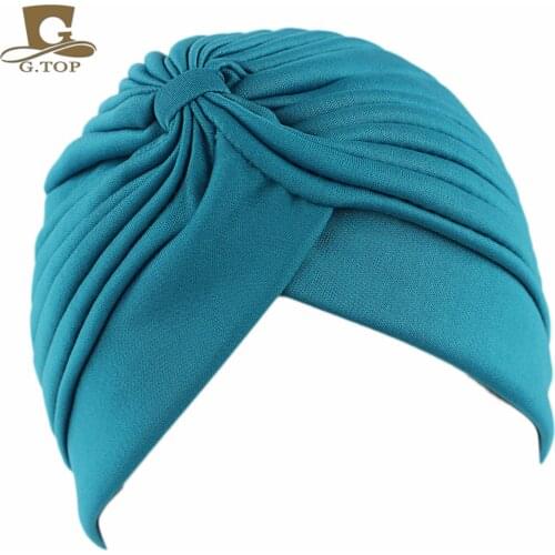 New Solid Color Turban For Women Knotted Style Fashion Headwear Cancer Hats India Cap Bandana Hair Care Cap Soft Hat