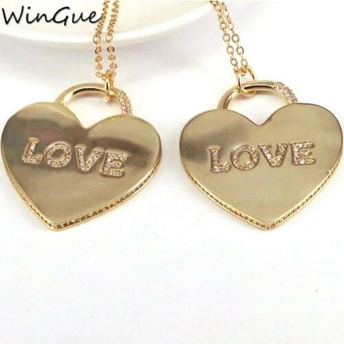 Big Heart Pendant Necklace Gold Color Cubic Zircon Women Jewelry For Love Couple Gift