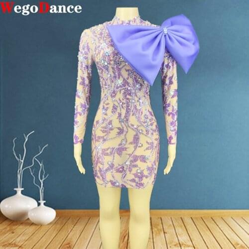 Prom Dress Flower Pattern Rhinestones Pearl Bow Transparent Short Birthday Women Dancer Costume