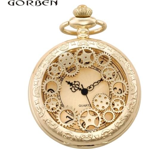 Retro Gold Fashion Hollow Gear Steampunk Quartz Pocket Watch Stainless Steel Pendant For Men Women Reloj De Bolsillo