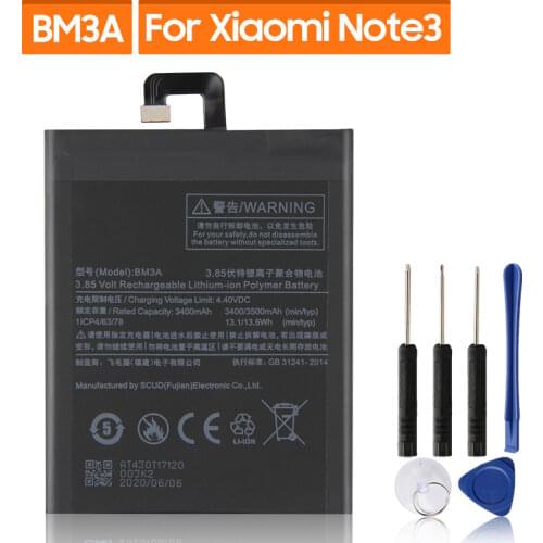 Original Replacement Battery BM3A For Xiaomi Mi Note3 Note 3 Genuine Phone Battery 3400mAh
