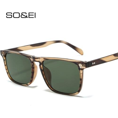 SO&EI Fashion Square Women Sunglasses Retro Nail Decorative Leopard Dark Green Eyewear Men Clear Lens Glasses Frame Shades UV400