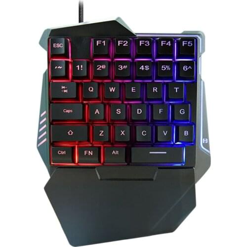 USB One Handed RGB Gaming Keyboard 35 Keys Plug and Play Custom Macro Program with Hand Rest for PC Laptop