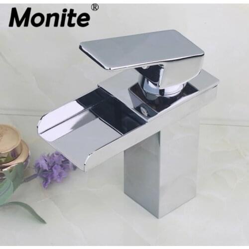 Monite Waterfall Bathroom Basin Sink Brass Mixer Tap Vanity Faucet Chrome Finish Wide Spout Water Mixer Tap