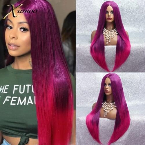 XUMOO Ombre Purple Pink Synthetic Wig High Temperature Fiber Long Straight Non-Lace Wig Cosplay Wigs For Black Women
