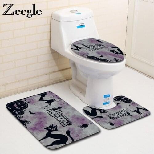 Zeegle Halloween Decor Bathroom Mats Bath Rugs Non-slip Mat For Toilet 3pcs Bathroom Carpet Set Toilet Seat Cover Shower Mats
