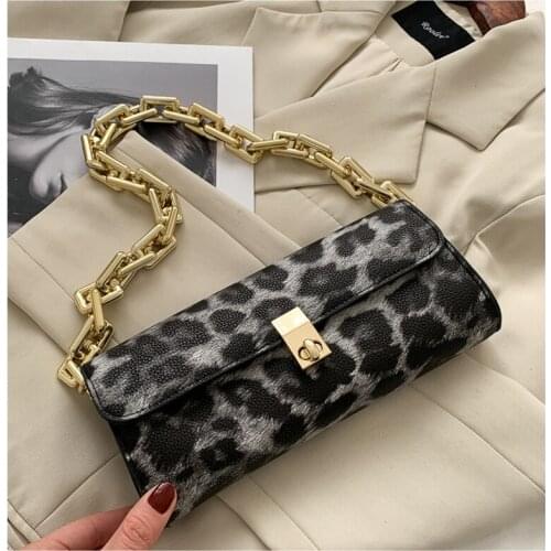 Ladies Fashion Luxury Cow Pattern Chain Dating Shoulder Handbag Casual Lock Shopping Travel Mobile Phone Wallet Underarm Bag Sac
