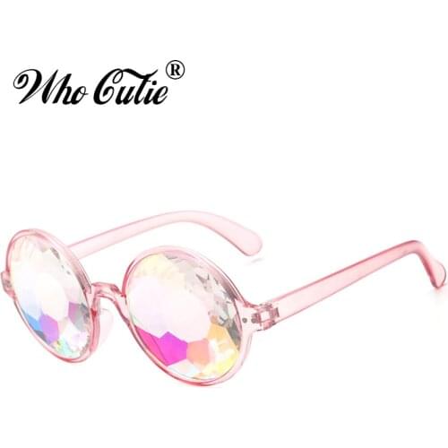 Who Cutie Kaleidoscope Sunglasses Women Retro Round Crystal Lens Prism Round Glasses Lady Gaga Celebrity Cosplay Party Dance
