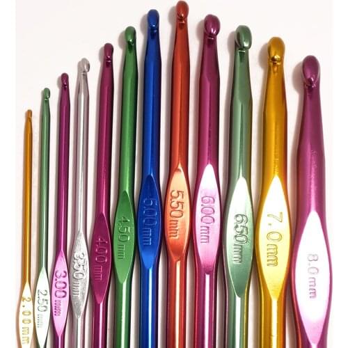 1pc sizes 2mm to 10mm Metal Knitting Needles Crochet Hook Weave Crochet Needles Solid Color High-grade Metal Full Set Crochet
