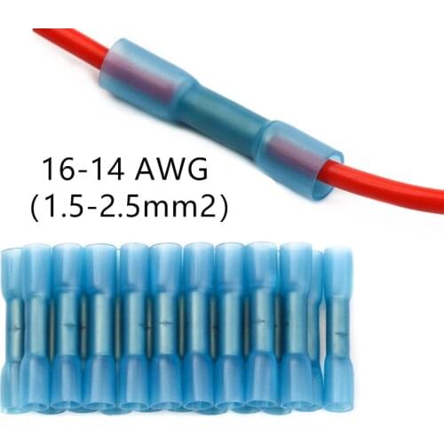 10/25/50PCS Heat Shrink Butt Wire Connectors AWG 16-14 1.5-2.5mm2 Blue Waterproof Insulated Automobile Wire Cable Terminals