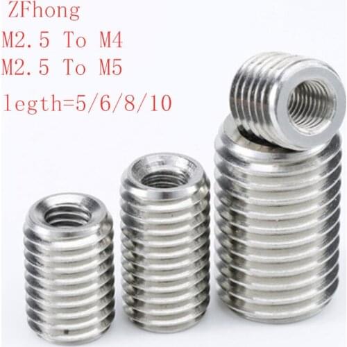 20pcs stainless steel 304 M2.5 inside m4 m5 outside thread Adapter screw wire thread insert sleeve Conversion Nut Coupler
