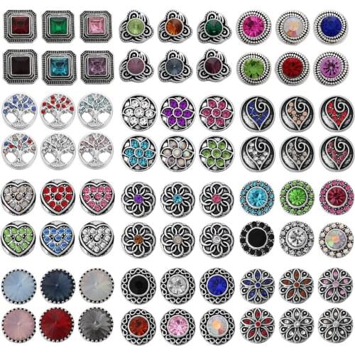10pcs/lot New Mixed 12mm Snap Button Jewelry Rhinestone Crystal Flower Snap Button Fit DIY 12mm Snap Buttons Pendant Necklaces
