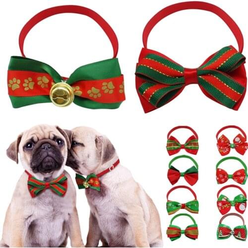 10pcs/lot Christmas Dog Bow Tie Collar Reflective Fashion Cute Cat Puppy Necktie Necklace Pet Accessories Dogs Collar