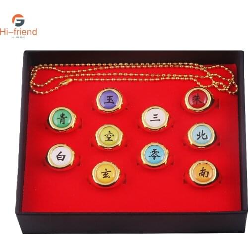 10/a Box Anime Cartoon Narutos Ring Cosplay Sasukes Fashion Trend Ring for Friend Kid Gift Favorites Jewelry