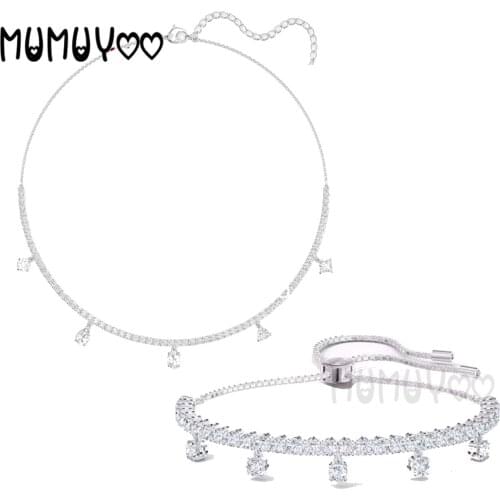 2020 High Quality SWA1:1 Fashion Jewelry , Charm Simple Crystal Tassle Bracelet Slip Buckle Adjustable Necklace For Women