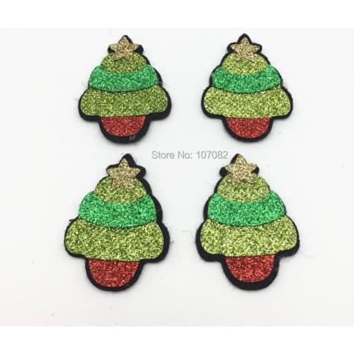 24pcs 45x34mm Glitter Christmas Tree Felt Fabric Patch Sew Appliques Decorations Embellishments Cardmaking Crafts Home Ornaments