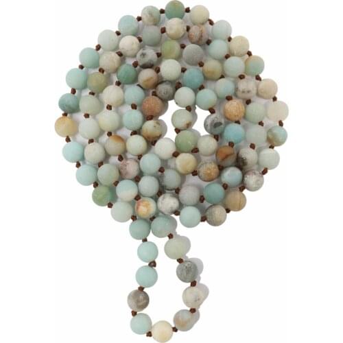 36inch Endless Necklace Matte Amazonite Hand Knotted Necklace Yoga Mala meditation Beads Jewelry Prayer Necklaces Long Necklaces