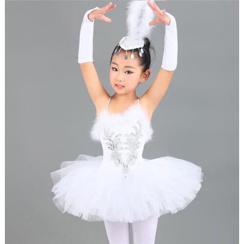 White sequins Swan Lake Ballet Tutu Costume Girls Children Ballerina Dress