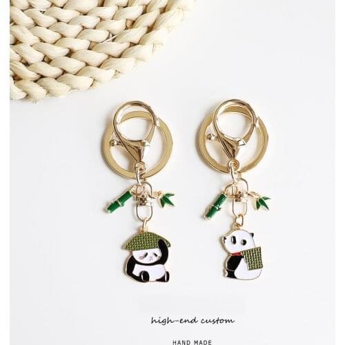Cute Cartoon Panda Keychain for Men Couples' Bamboo Keyring Decor Car Keychains Bag Backpack Pendant for Airpods Case Key Holder