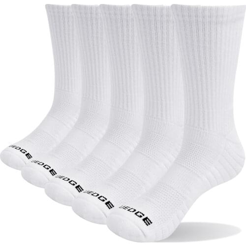YUEDGE Brand Mens Black Wicking Breathable Cushion Comfort Cotton Casual Sports Cycling Crew Socks(5 Pairs/Pack)