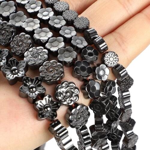 Flower Black Hematite Natural Stone Beads Round Loose Beads For Jewelry Making DIY Bracelet Necklace Accessories Beads 4-8mm
