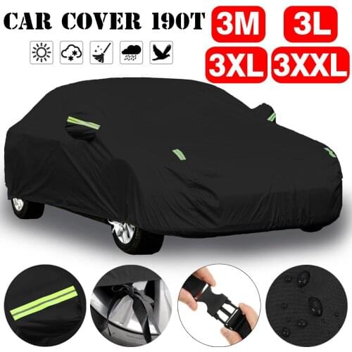 Black 190T Full Car Cover Waterproof Anti Snow Cover Sun Shade Anti UV Dustproof Universal Auto Exterior Styling M/L/XL/XXL