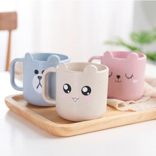 Wheat Straw Kids Children Infant Baby Milk Cup with Handle Breakfast Mug Drink Home Cup Cartoon Training Cup