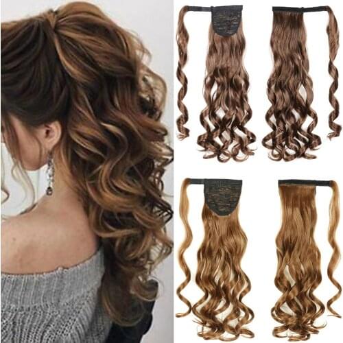 Long Wavy Wrap Clip in Ponytail Hair Extension Wrap Around Ponytail Synthetic Fake Pony Tail Hair 20 Inch