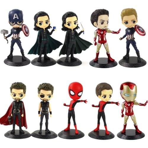The Avengers Thor Loki Spiderman Captain American Q Posket Version Action Figures Toy PVC Model For Kid Birthday Christmas Gift