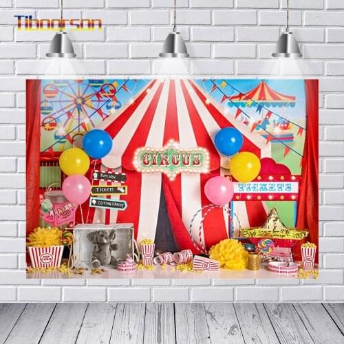Baby Photography Background Circus Ballons Bright Tent Stage for Children Birthday Party Banner Backdrop Photophones for photos