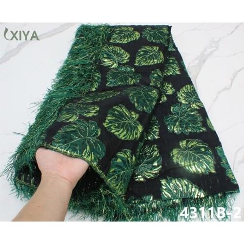 Emerald Green Brocade Lace Fabric with Feather African Jacquard Fabric Lace Best Quality Nigerian French Tulle Lace APW3083B