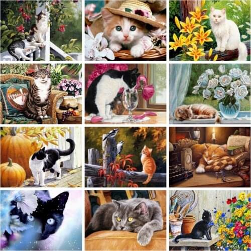 AZQSD Painting By Numbers Animals Cat Arcrylic Oil Painting By Numbers Home Decor Hand Painted Canvas Wall Art Unique Gift