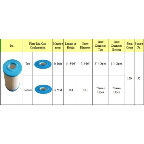 Emaux Cartridge CF-50 spa & pool hot tub filter replacement Size 364.5 x 183MM
