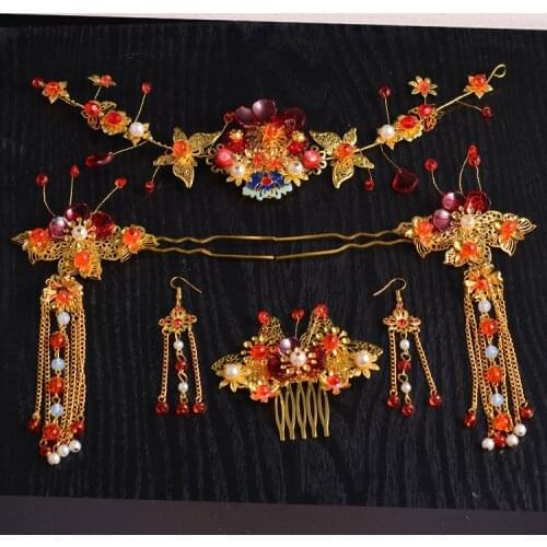 Chinese Wedding Bridal Headdress Costume Headdress Bride Crown Dragon and Phoenix Hair Ornaments