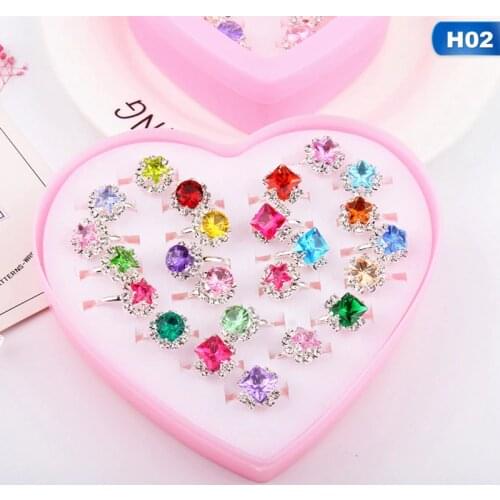 12/24/set Mixed Flower Heart Ring Baby Kids Girl Childrens Cartoon Rings With Display Box For Christmas Gift