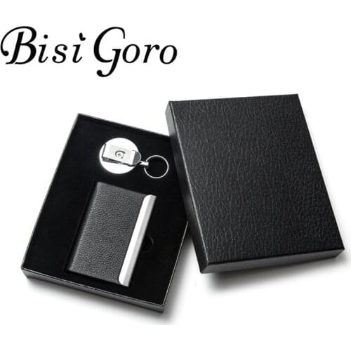 BISI GORO Men Women RFID Wallet Set 2020 Metal Aluminum Card Holder Mini Key Holder Wonderful GiftBox Simple Card Case Key